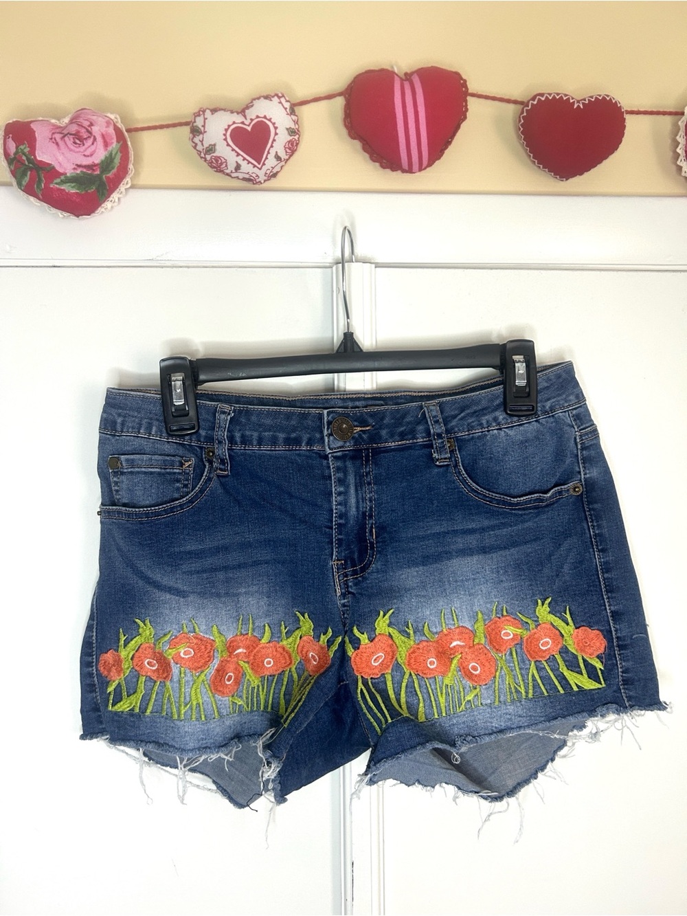 Upcycled Flower Denim Embroidered Shorts